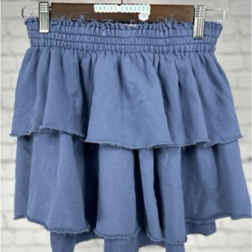 Aeire Dusty Blue Tiered Women's Mini Skirt Size Medium